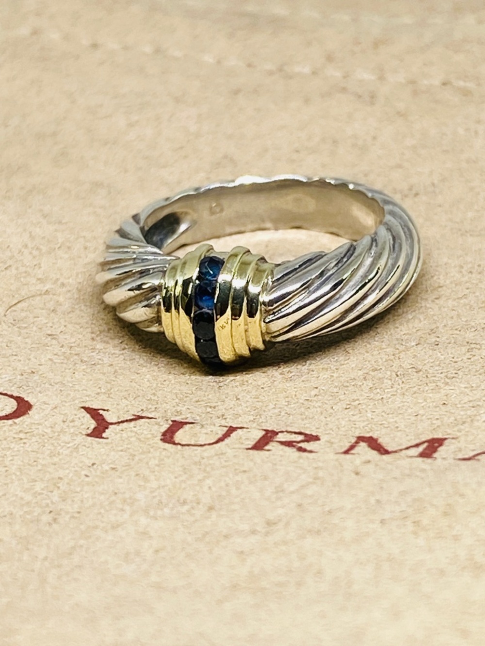 David Yurman Sterling Silver 14K Gold Sapphire Ring size 5.34 w/pouch - Picture 7 of 7